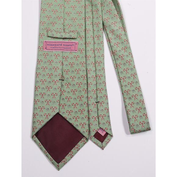 Vineyard Vines Christmas Green Candy Canes Holly Silk Necktie Tie - Picture 4 of 6